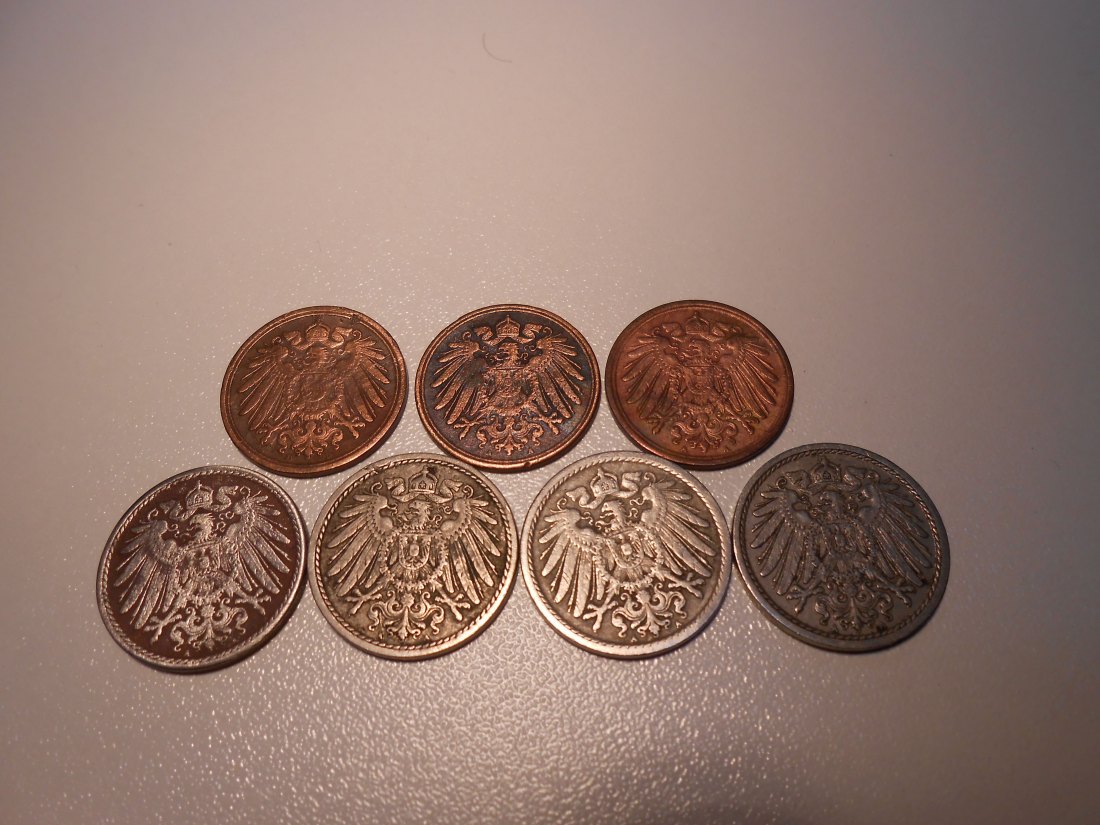  EF2. Kaiserreich 7er Lot_1 und 5 Pfennig   