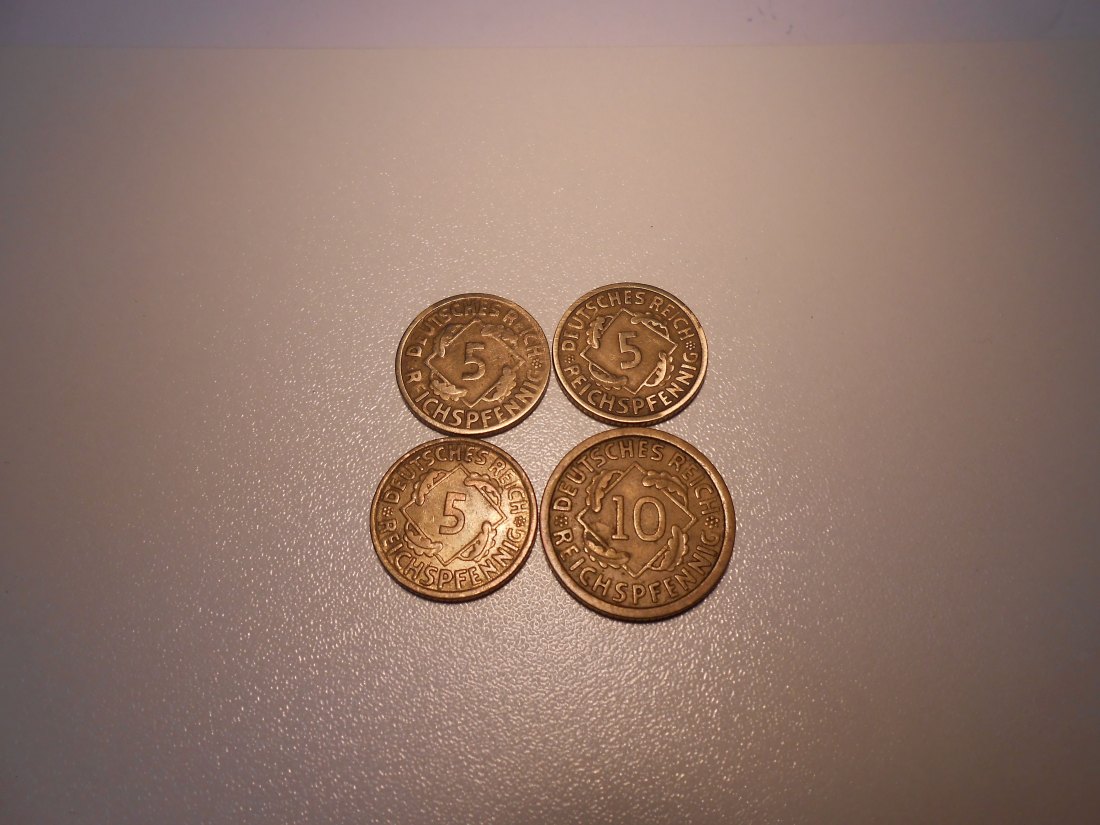  EF6. Weimarer Republik 4er Lot Reichspfennige_5 und 10 Pfennig   