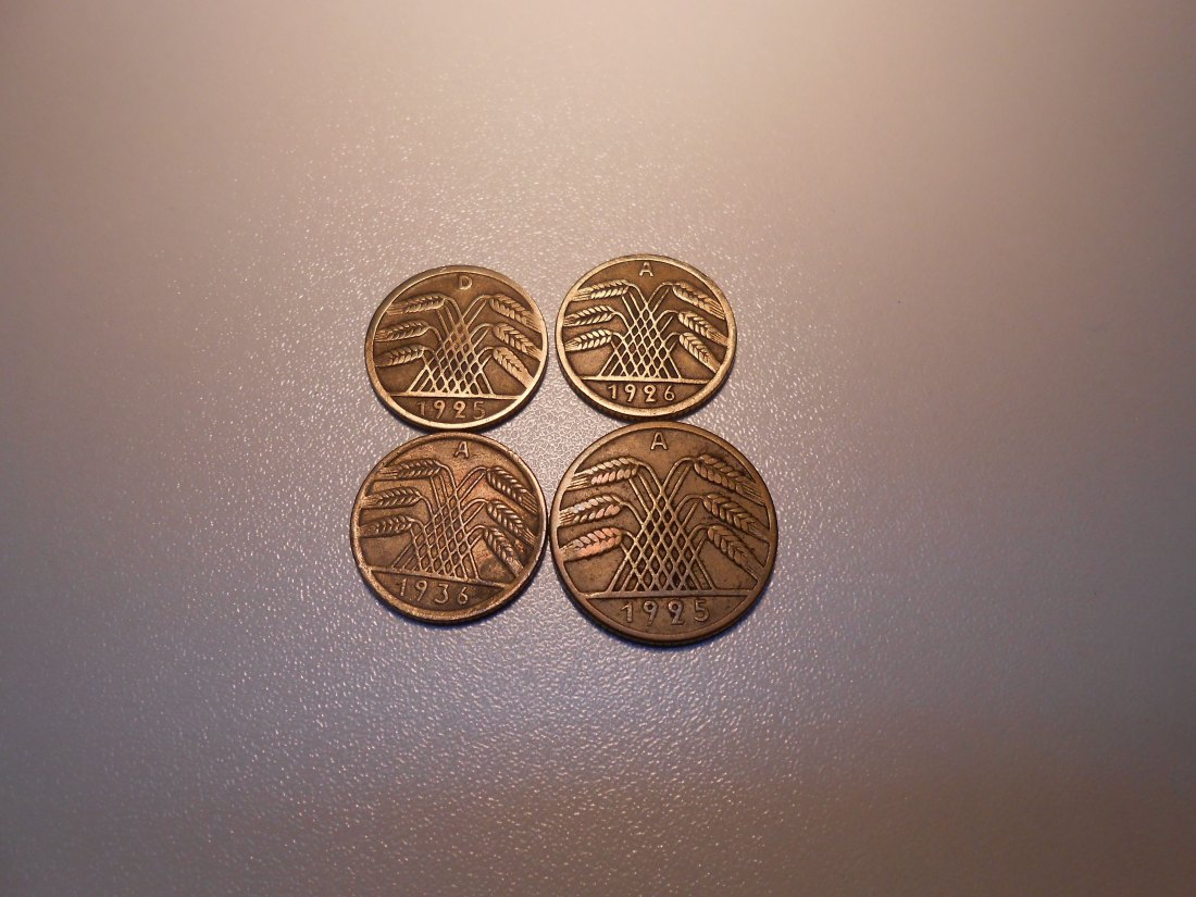  EF6. Weimarer Republik 4er Lot Reichspfennige_5 und 10 Pfennig   