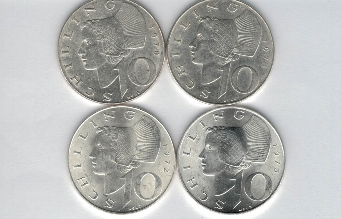  10 Schilling 1970 1971 1972 1973 Ag silber Österreich 2. Republik Spittalgold9800 (4785)   