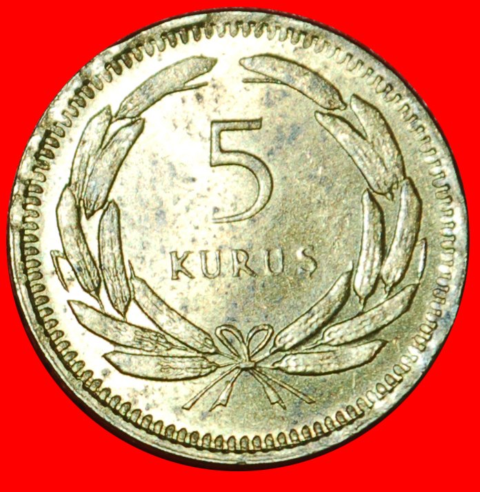 *CRESCENT AND STAR ERROR (1949-1957):TURKEY★5 KURUS 1950 RARE UNC MINT LUSTRE★LOW START★ NO RESERVE!