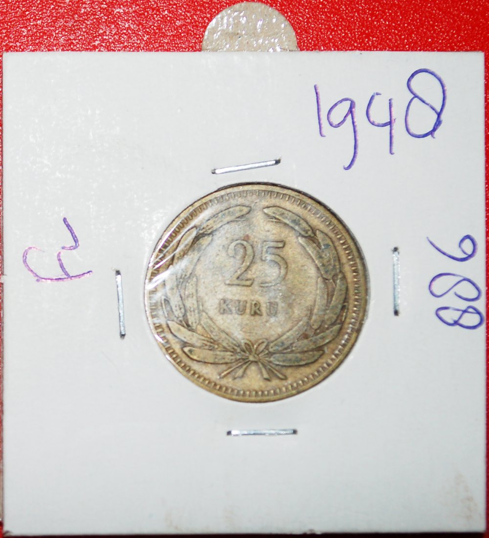 * CRESCENT AND STAR ERROR (1948-1956): TURKEY ★ 25 KURUS 1948! IN HOLDER!★LOW START★ NO RESERVE!