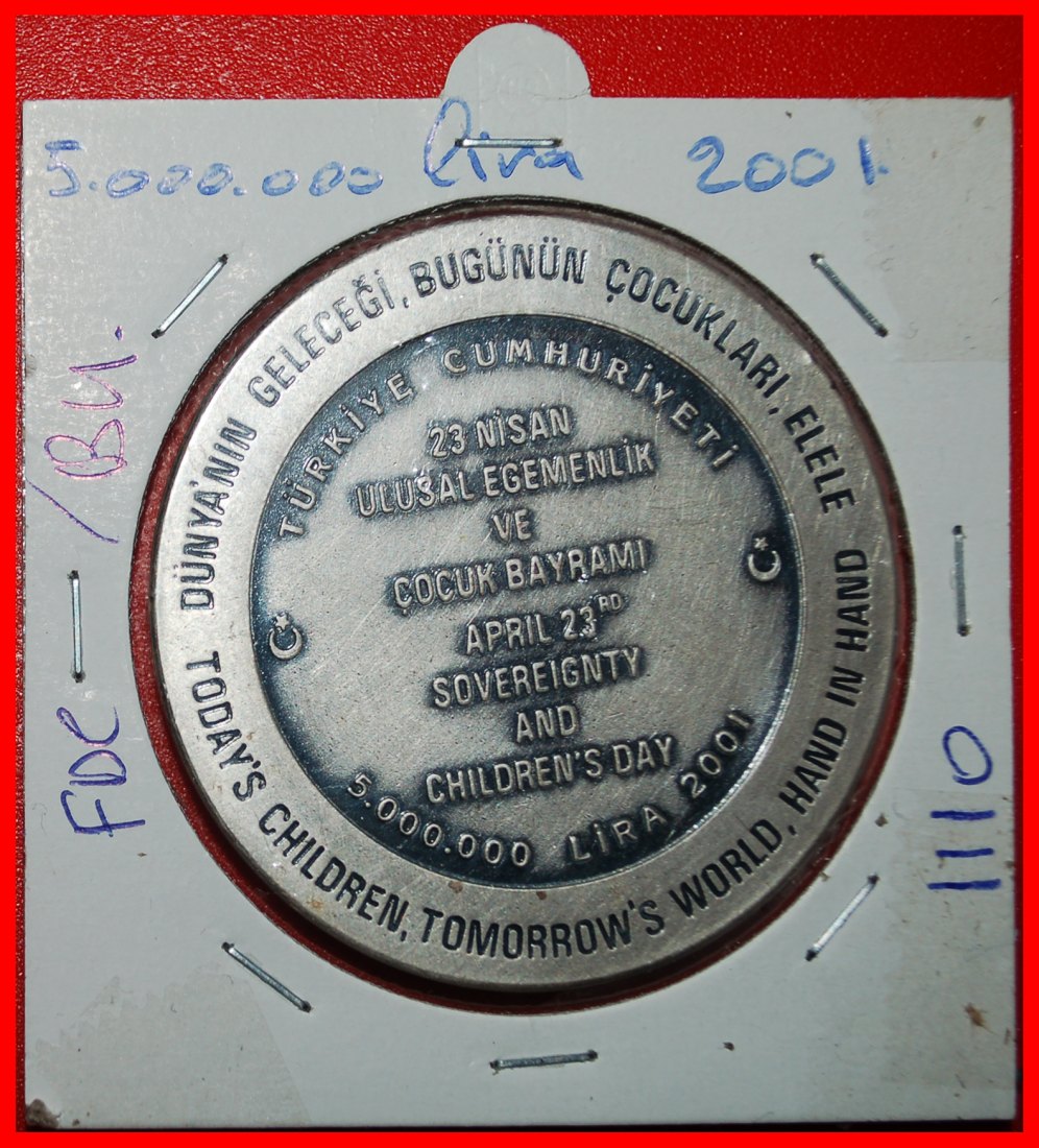  * RARITY: TURKEY ★ 5000000 LIRAS 2001 COA CHILDREN SILVER! IN HOLDER!★LOW START★ NO RESERVE!   