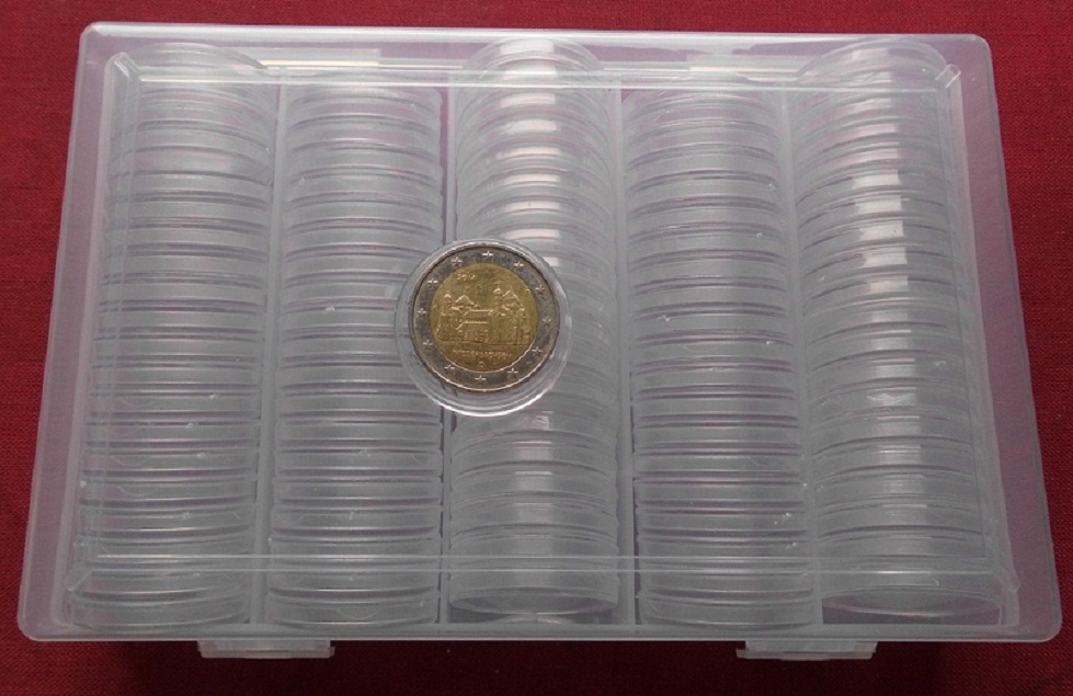  400 Stück Münzkapseln Münzdosen 26/26,5mm in Box z. Bsp. f. 2 Euro Münzen klar Acryl NEU   