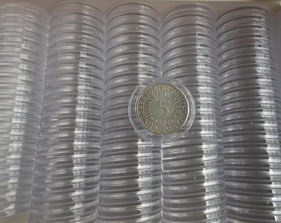  100 Stück Münzkapseln Münzdosen 30 mm für 5 DM-Münzen Acryl klar NEU   