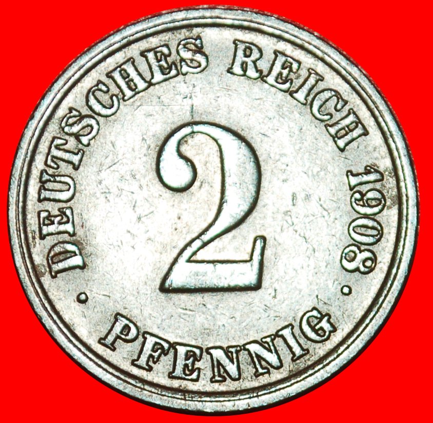 * EAGLE (1904-1916): GERMANY ★ 2 PFENNIGS 1908E UNCOMMON SAXONY! WILLIAM II ★LOW START ★ NO RESERVE!