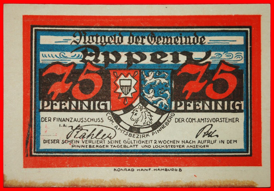 *SCHLESWIG-HOLSTEIN: GERMANY APPEN★75 PFENNIGS (1921) HAMBURG!TO BE PUBLISHEED★LOW START★NO RESERVE!