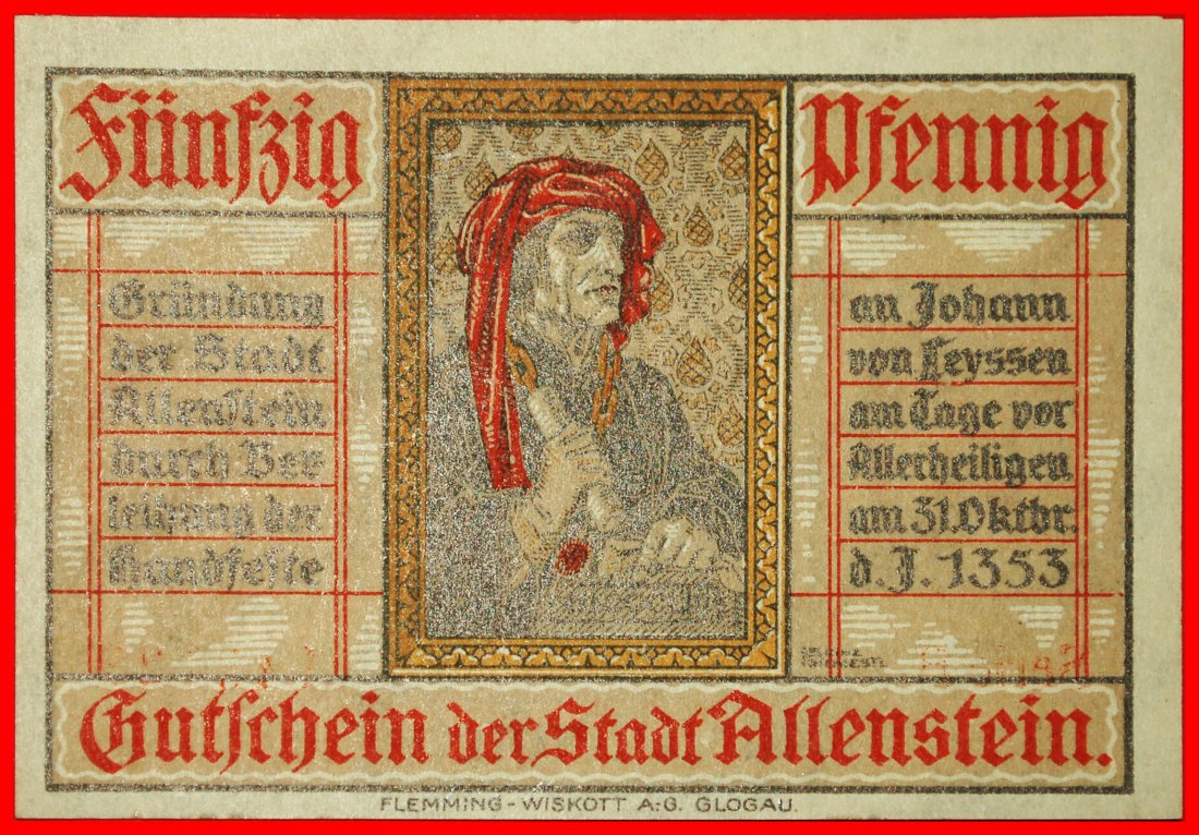 * EAST PRUSSIA 1353: GERMANY ALLENSTEIN POLAND OLSZTYN★50 PFENNIGS 1921 GLOGAU★LOW START★NO RESERVE!