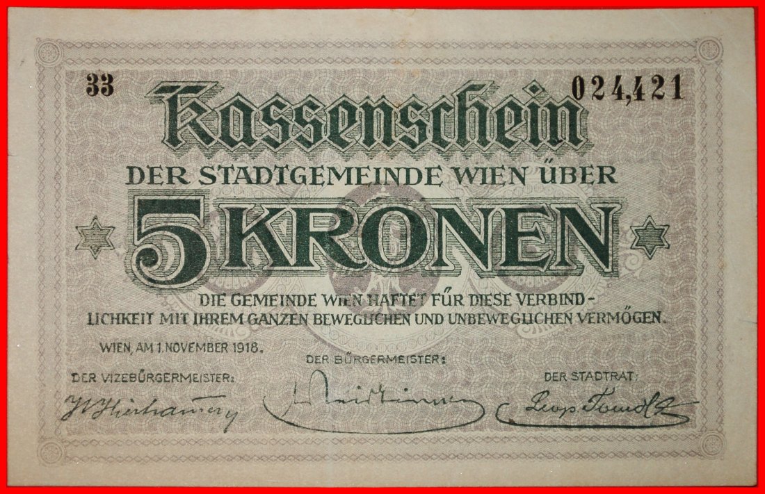 * VIENNA 1919: GERMANY-AUSTRIA ★ 5 CRONWS 1918 CRISP! TO BE PUBLISHED! ★LOW START★NO RESERVE!