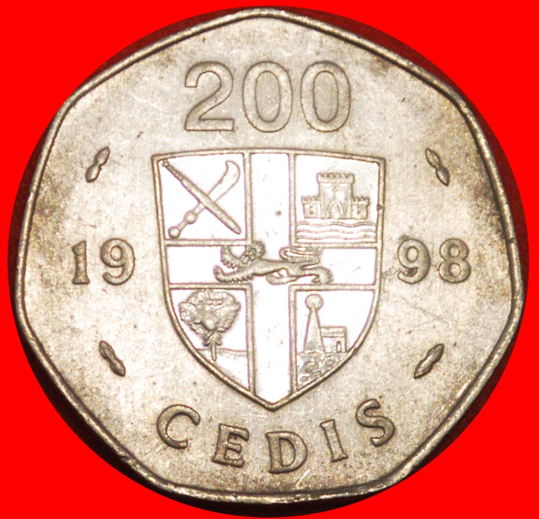 * CANADA (1996-1998): GHANA ★ 200 CEDIS 1998 HEPTAGON WITH SHELL! LOW START ★ NO RESERVE!   