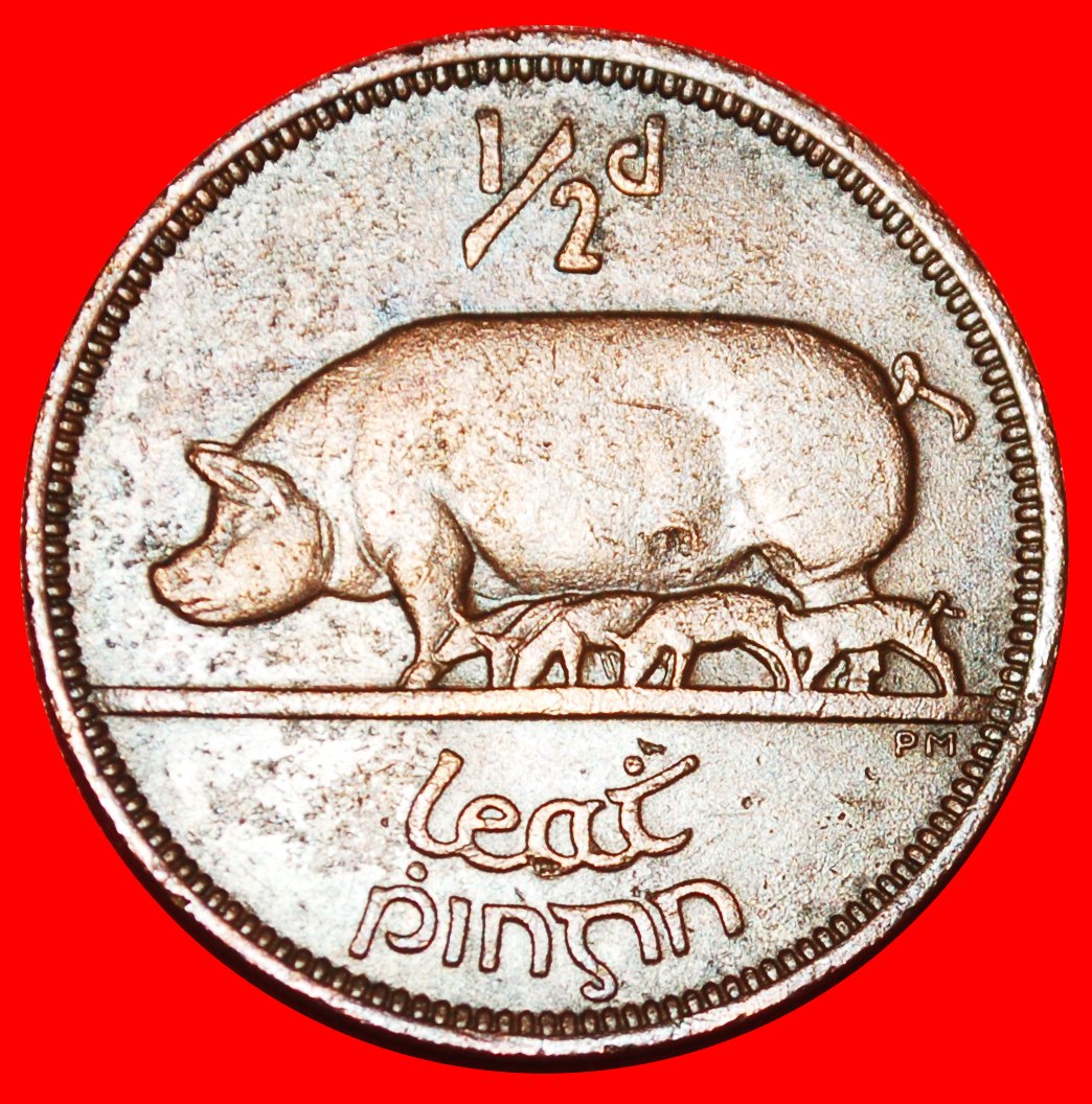 * GROSSBRITANNIEN (1939-1967): IRLAND ★1/2 PENNY 1942 SCHWEIN KRIEGSZEIT (1939-1945)★OHNE VORBEHALT!