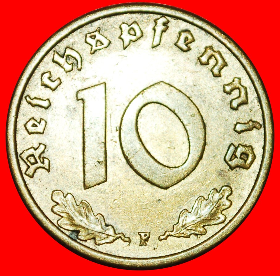 * DRITTES REICH (1933-1945): DEUTSCHLAND★10 REICHSPFENNIG 1938F! TYP 1936-1940 BADEN★OHNE VORBEHALT!