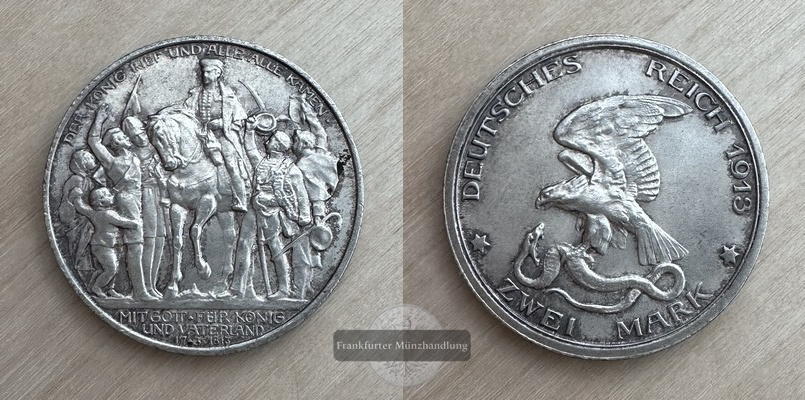  Deutsches Kaiserreich 2 Mark, 1913  FM-Frankfurt  Feinsilber:10g   