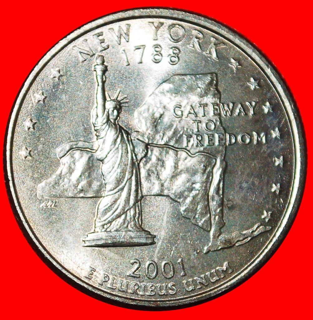 * HUDSON 1788:USA★1/4 DOLLAR 2001P GESCHENK FRANKREICHS 1886! WASHINGTON (1789-1797)★OHNE VORBEHALT!