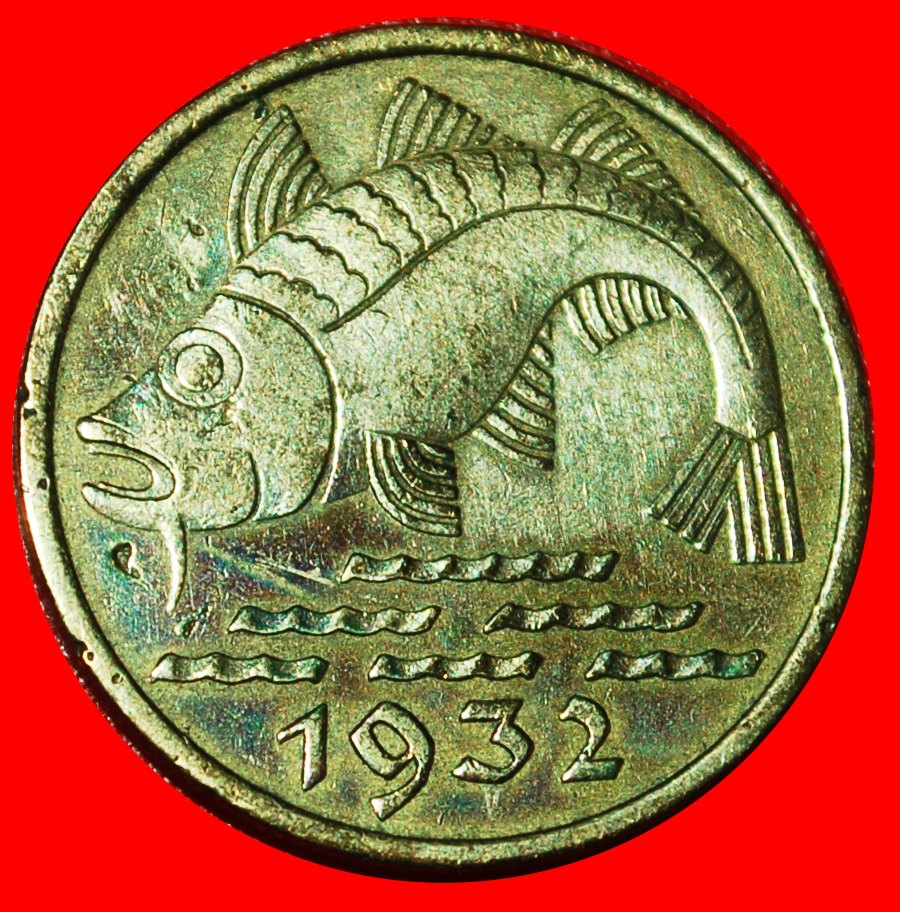* POLAND (1923-1937): GERMANY DANZIG ★ 10 PFENNIGS 1932 UNCOMMON FISH! ★LOW START ★ NO RESERVE!