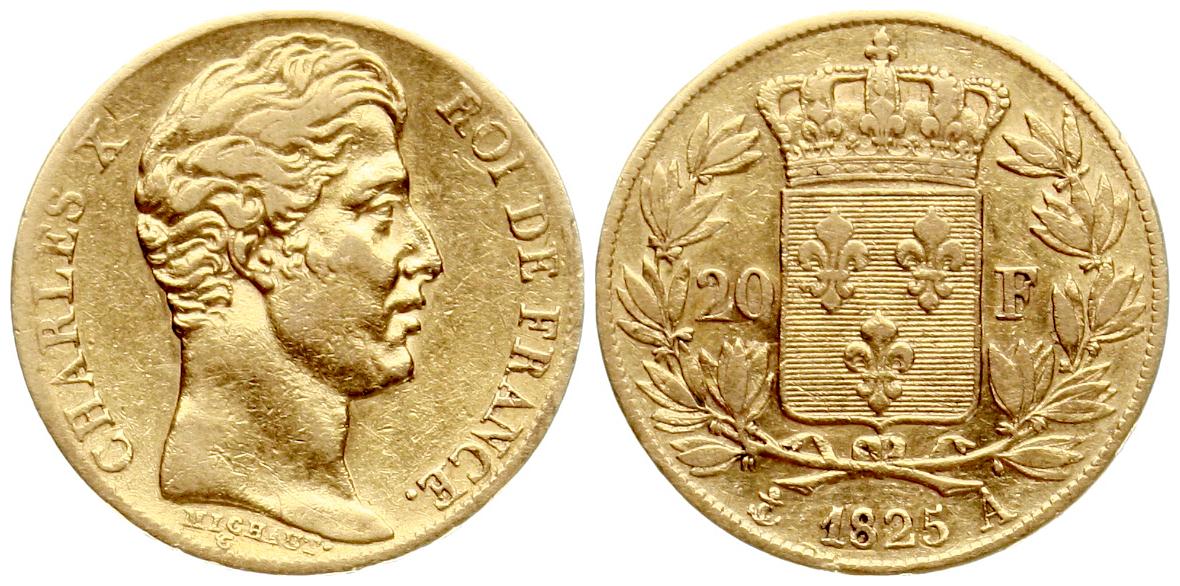  Frankreich: Charles X., 20 Franc 1825 A, GOLD, 6,45 gr. 900er   