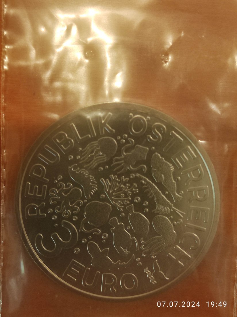  Österreich 3 Euro Meereswelten 2024 blauer Doktorfisch   