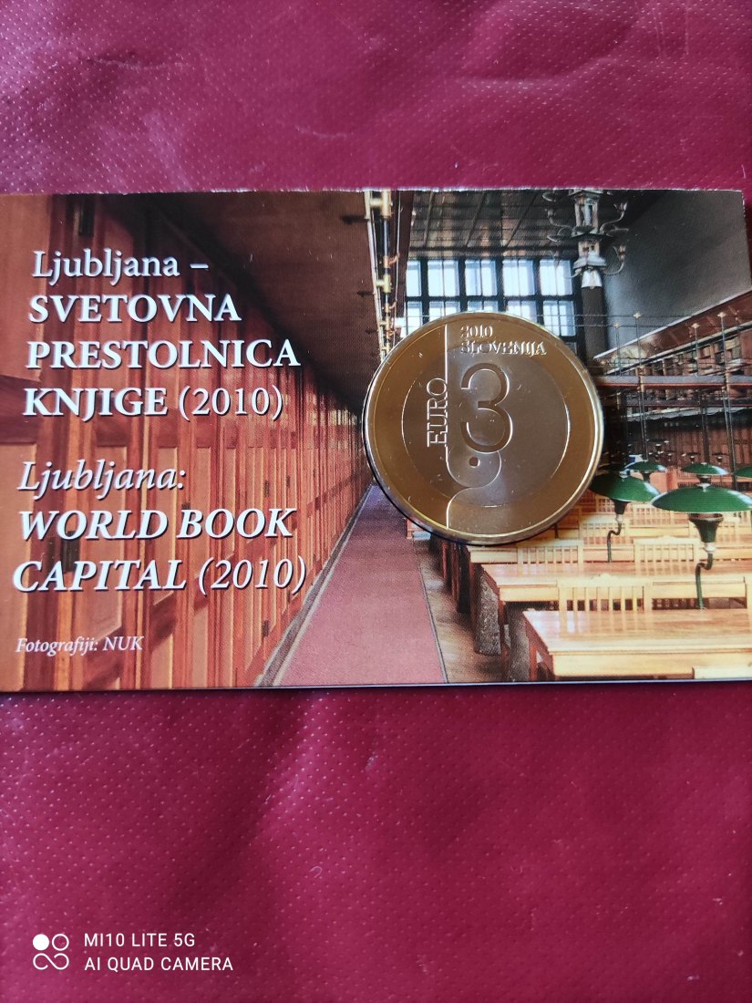  Slowenien 3 Euro 2010 Coincard Ljubljana UNESCO Welthauptstadt des Buches   