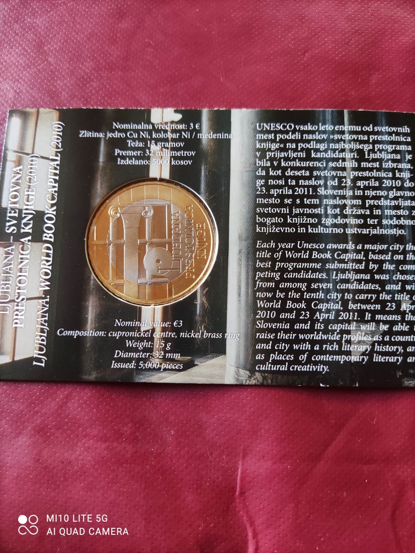  Slowenien 3 Euro 2010 Coincard Ljubljana UNESCO Welthauptstadt des Buches   