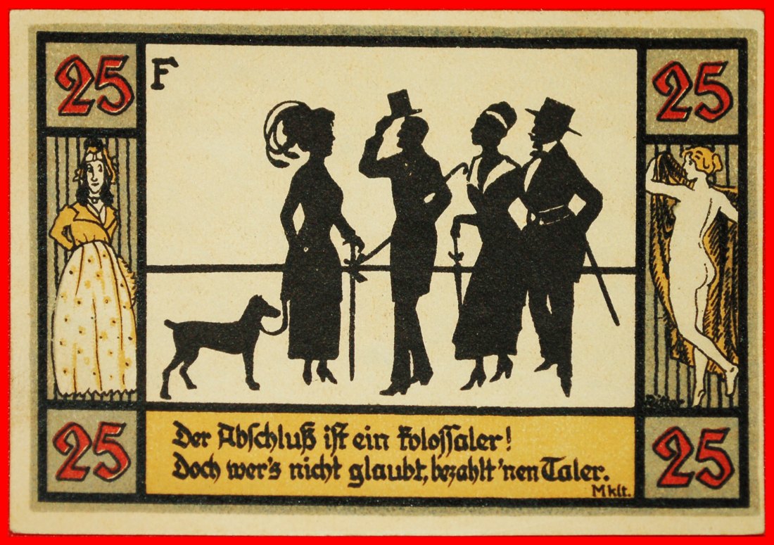 * THURINGIA:GERMANY APOLDA★25 PFENNIGS 1921 NUDE WOMAN RITTER! LEIPZIG CRISP★LOW START ★ NO RESERVE!