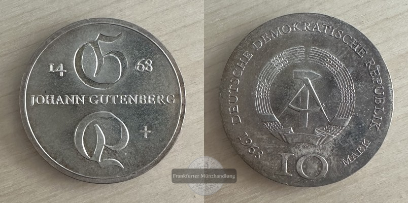  DDR  10 Mark  1968  Johannes Gutenberg    FM-Frankfurt  Feinsilber: 10,625g   