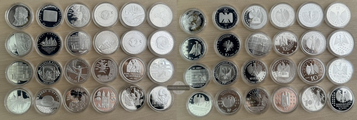  BRD  24 x 10 Euro diverse Jahrgänge (2002-2009 möglich)  FM-Frankfurt   Feinsilber: 399,6g   
