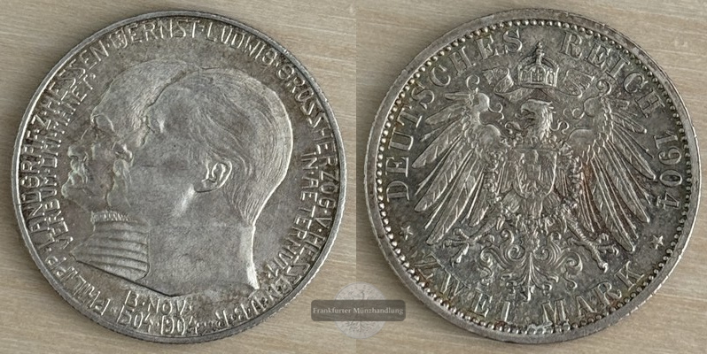  Hessen, Kaiserreich  2 Mark  1904 A FM-Frankfurt Feingewicht: 10g   