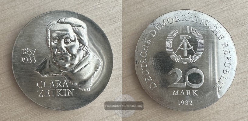  DDR  20 Mark  1982 Clara Zetkin  FM-Frankfurt  Feinsilber: 10,45g   