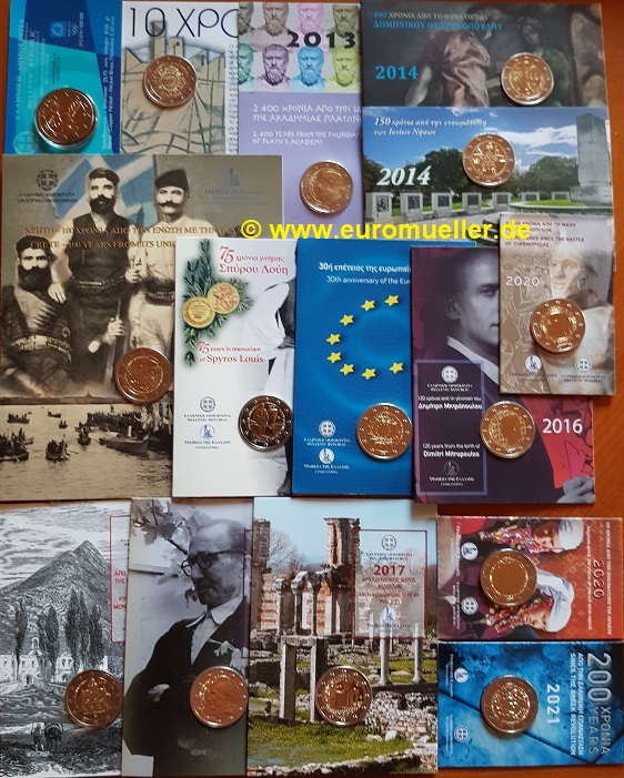 Griechenland Komplettsammlung...15x 2 Euro Gedenkmünze 2004-2021...in Coincard   