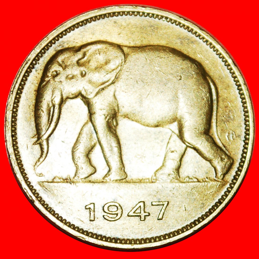 * SÜDAFRIKA ELEFANT (1946-1947): BELGISCHER KONGO ★ 5 FRANKEN 1947! UNGEWÖHNLICH! OHNE VORBEHALT!