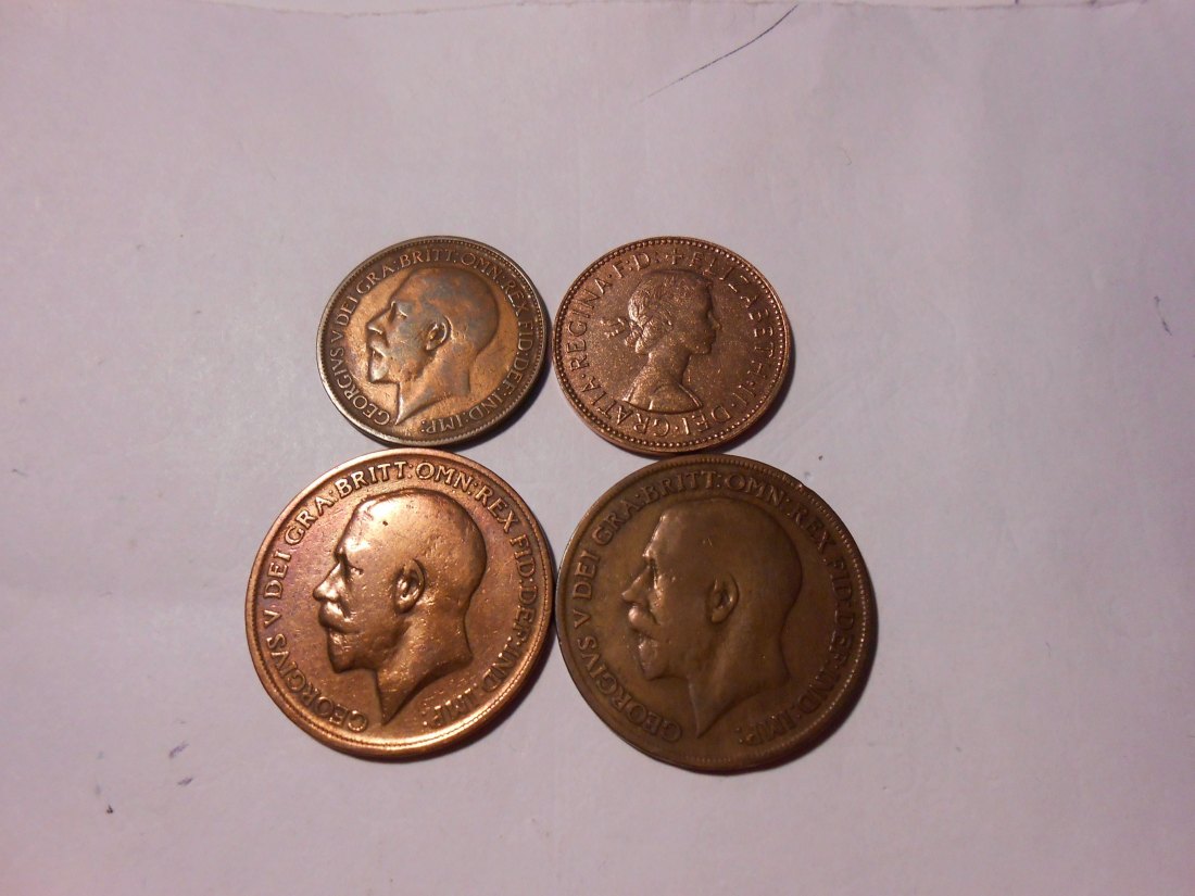  L5 Großbritannien 4er Lot < 1/2 Penny 1920 + 1967 / 1 Penny 1911+1920   
