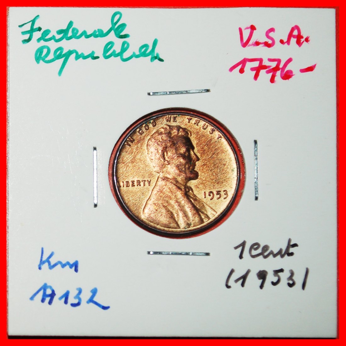  * WEIZEN PENNY (1909-1958): USA ★ 1 CENT 1953 STG! LINCOLN (1809-1865) IN PACKUNG!★OHNE VORBEHALT!   