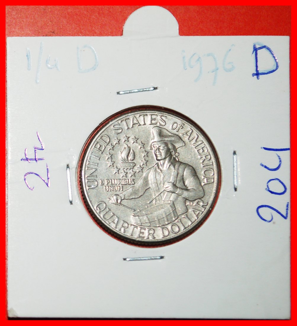 * DRUMMER BOY: USA★1/4 DOLLAR 1776-1976D! WASHINGTON (1789-1797) UNC! HOLDER★LOW START ★ NO RESERVE!