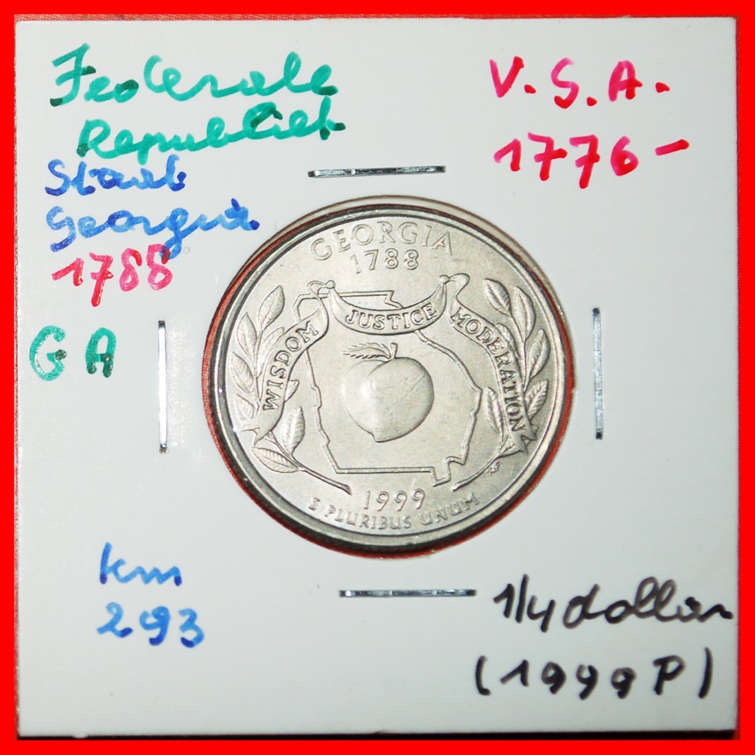 * PFIRSICH 1788: USA ★ 1/4 DOLLAR 1999P WASHINGTON (1789-1797) STG! IN PACKUNG! ★OHNE VORBEHALT!