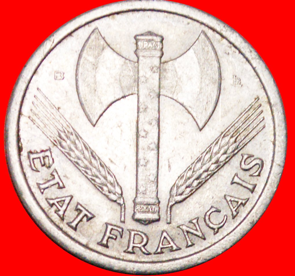  *AXT & KORNSTREICH (1943-1944):FRANKREICH★2 FRANCS 1944B! VICHY KRIEGSZEIT 1939-1945★OHNE VORBEHALT!   
