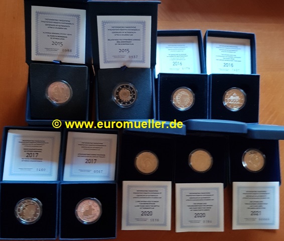 Griechenland Komplettsammlung...2 Euro Gedenkmünzen 2015-2021...PP in Box   