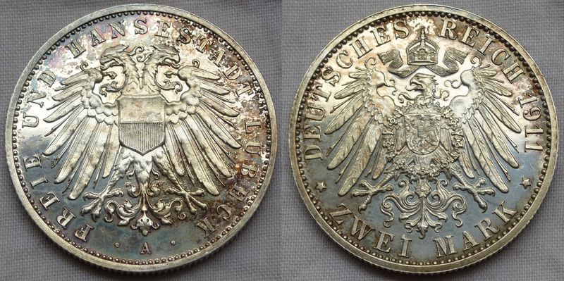 2 Mark Lübeck 1911 in PP / Polierte Platte / Proof !!! PCGS PR62 !!!