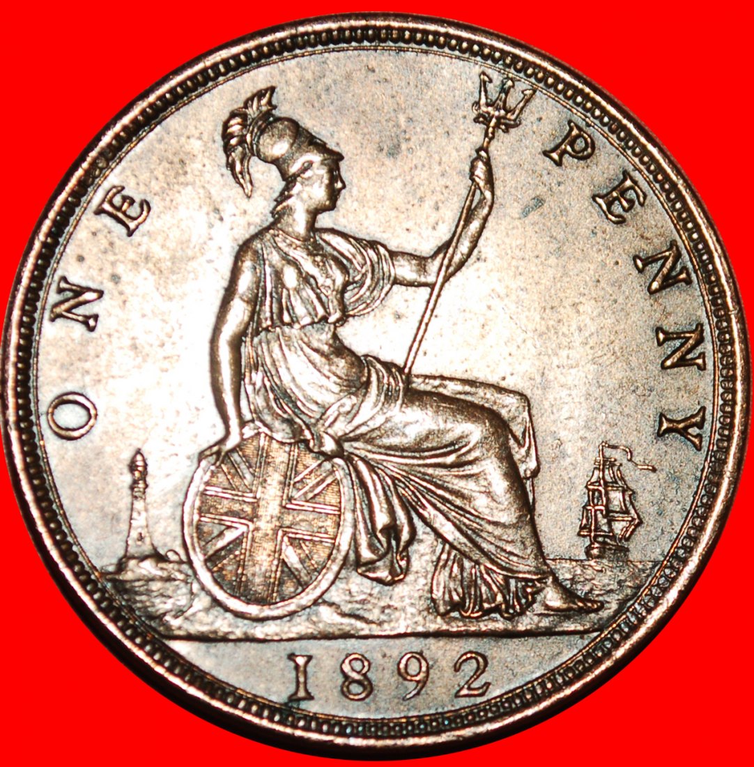 * 2 VERKAUFT HERRIN DER SEEN:GROSSBRITANNIEN★1 PENNY 1892★SCHIFF★VICTORIA 1837-1901 ★OHNE VORBEHALT!