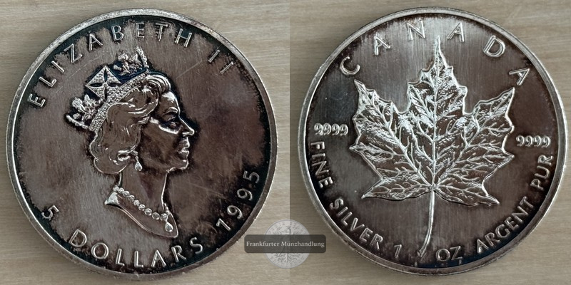  Kanada.  5 Dollar 1995 Maple Leaf   FM-Frankfurt    Feinsilber: 31,1g   