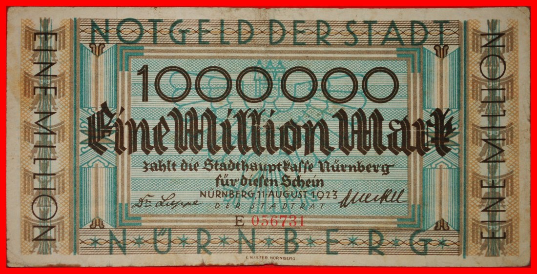 * BAVARIA: GERMANY NUERNBERG ★ 1000000 MARKS 1923 CRISP SIRIN!★LOW START ★ NO RESERVE!