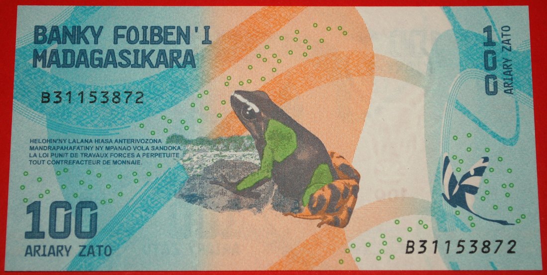 * GERMANY: MADAGASCAR ★ 100 ARIARY ND (2017-2022) FROG, ZEBU AND TURTLE UNC ★LOW START ★ NO RESERVE!