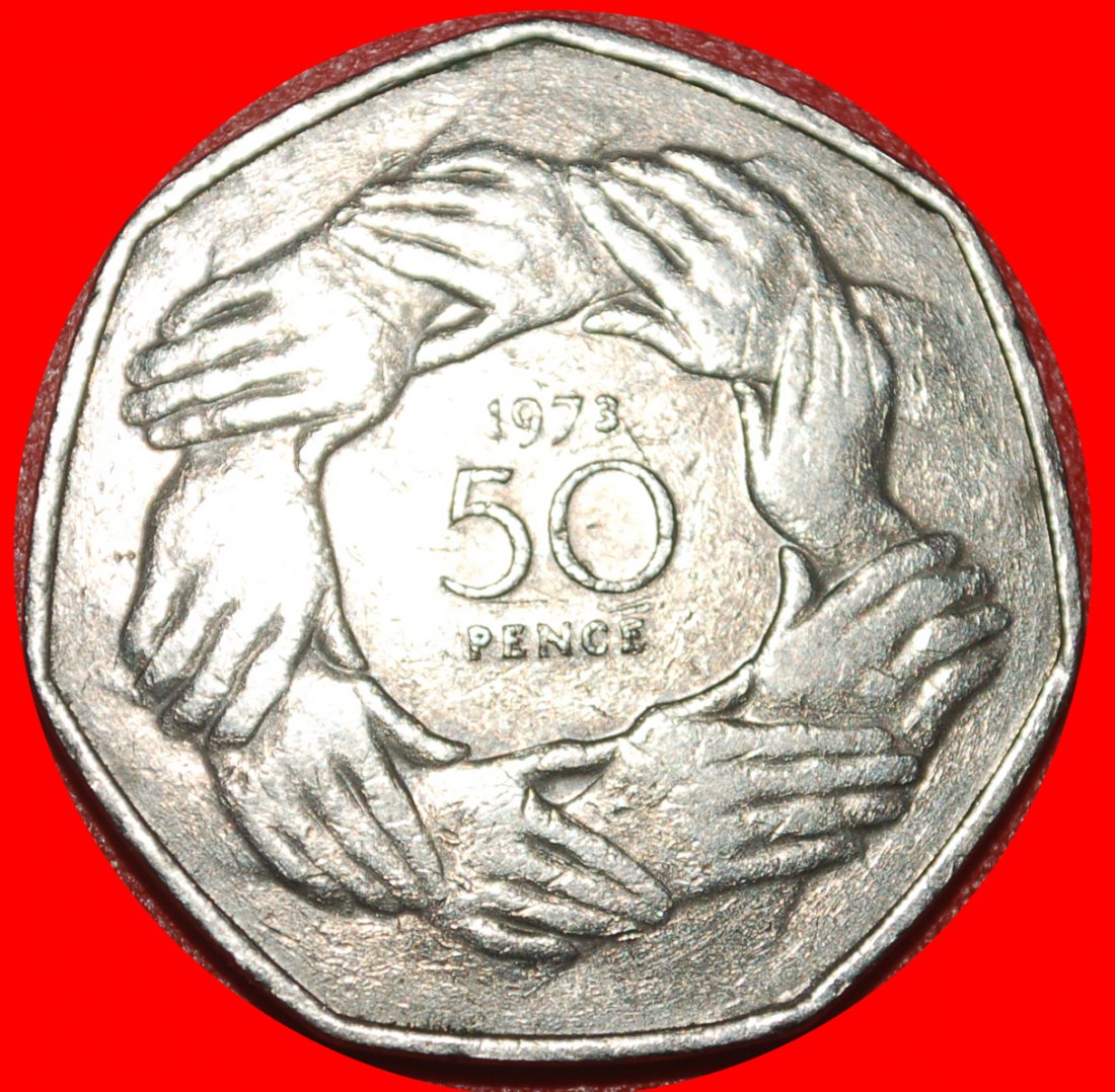 * 9 HANDS OF EUROPE: GREAT BRITAIN★50 NEW PENCE 1973! ELIZABETH II (1953-2022)★LOW START★NO RESERVE!