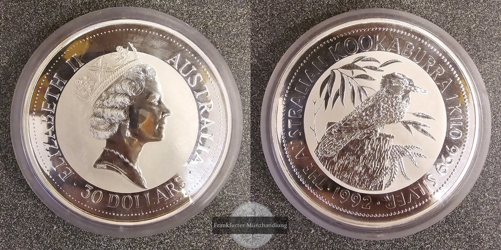  Australien  30 Dollar 1992 Kookaburra  FM-Frankfurt  Feinsilber: 1.000g   