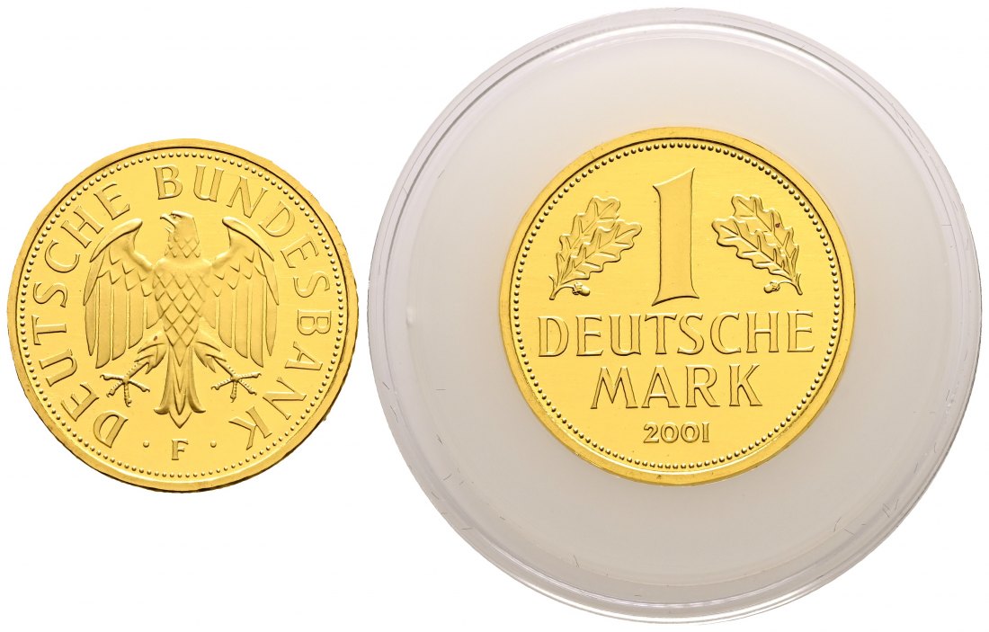 PEUS 2011 BRD 12 g Feingold. 1 Mark GOLD 2001 F Stuttgart Stempelglanz (Originalkapsel)