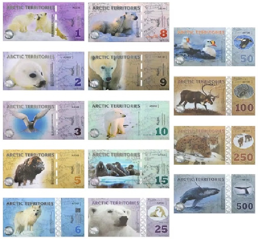 1-500 Dollar Polymer-Banknoten-Satz 14 Scheine Arktische Regionen für Sammler