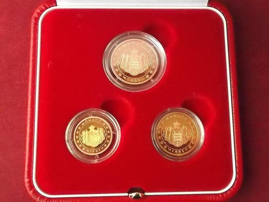 1+2+5 Euro Cent Monaco 2005 KMS Minisatz Minikit PP polierte Platte in Box abs selten RAR