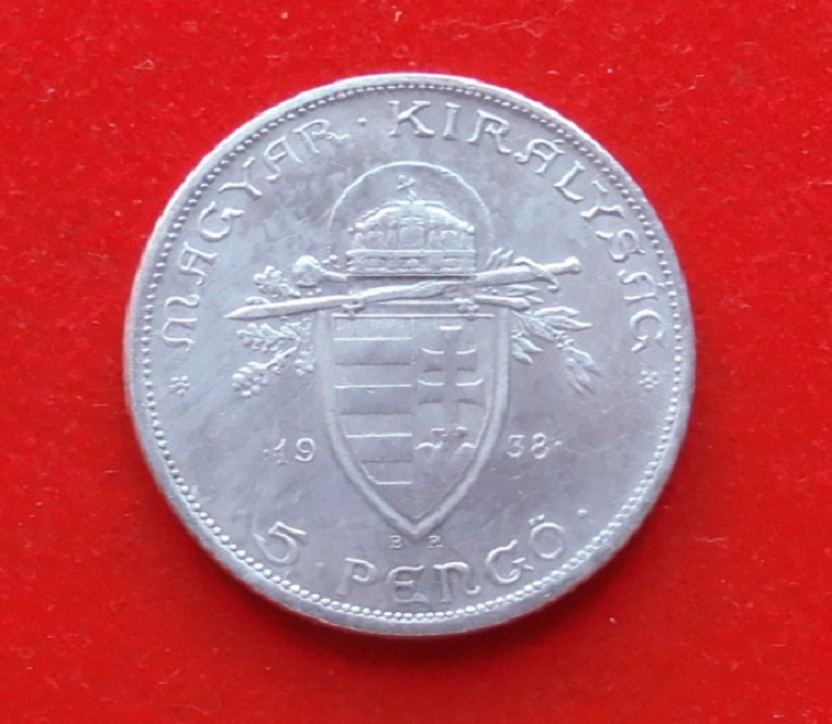  5 Pengö 1938 Ungarn Heiliger Stephan Szent István Belegexemplar   