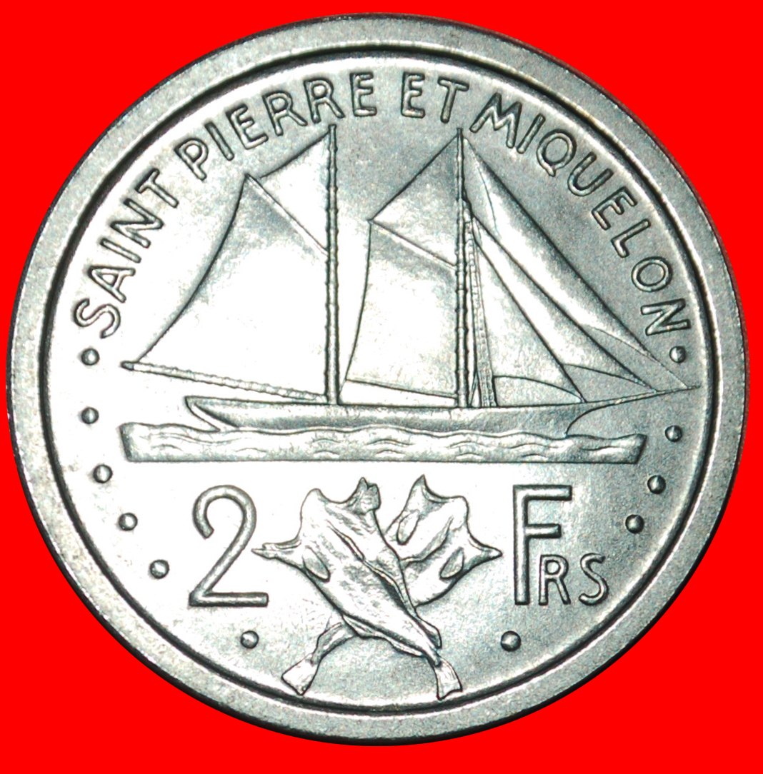 Ⰶ FRANCE: SAINT PIERRE AND MIQUELON ★ 2 FRANCS 1948 RARE! SHIPS! UNC LUSTRE★ LOW START ★ NO RESERVE!