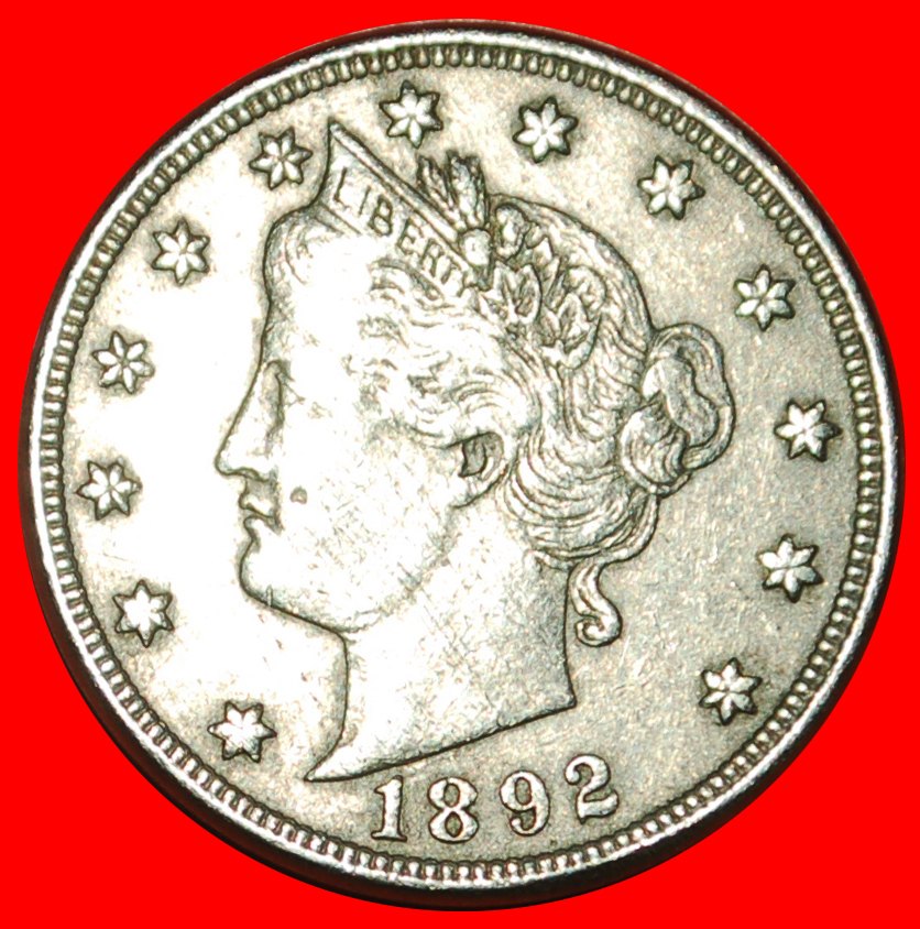 Ⰶ NICHT GOLD FREIHEIT (1883-1913): USA ★ 5 CENT 1892 SELTEN! OHNE VORBEHALT
