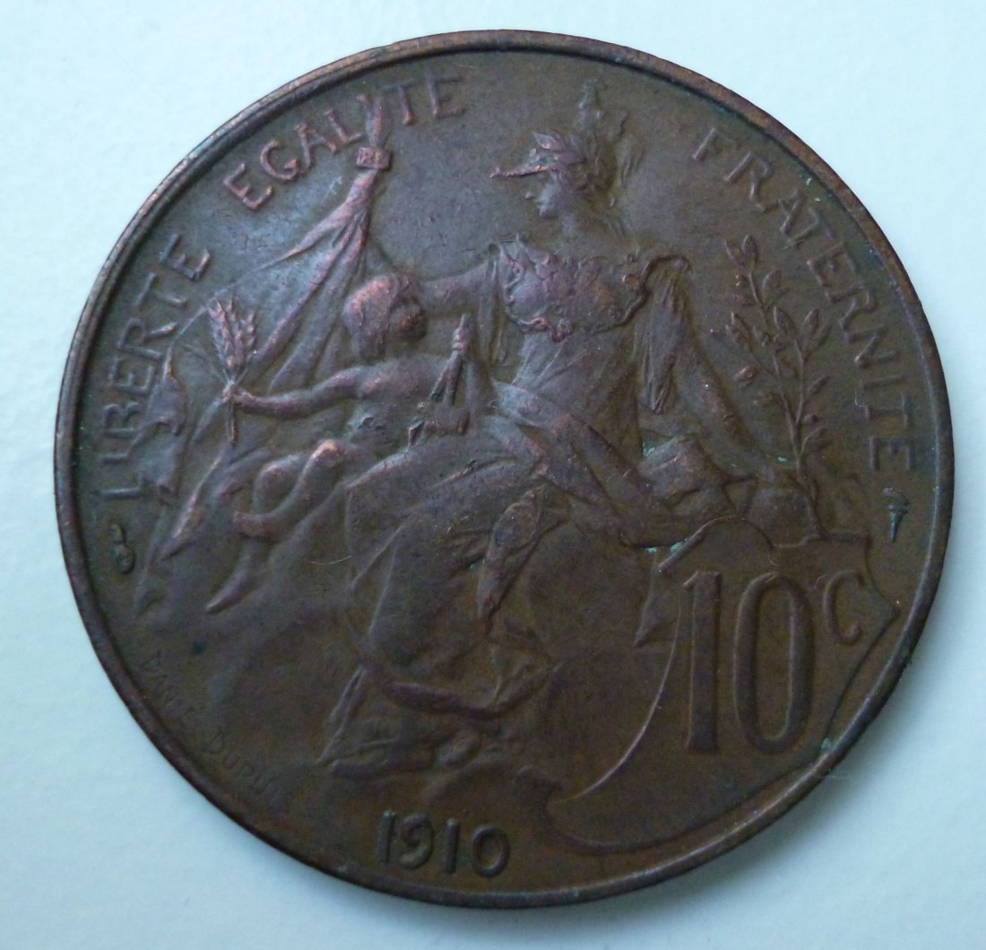 Frankreich 10 Centimes 1910 Sitzende Minerva mit Fackel der Weisheit
